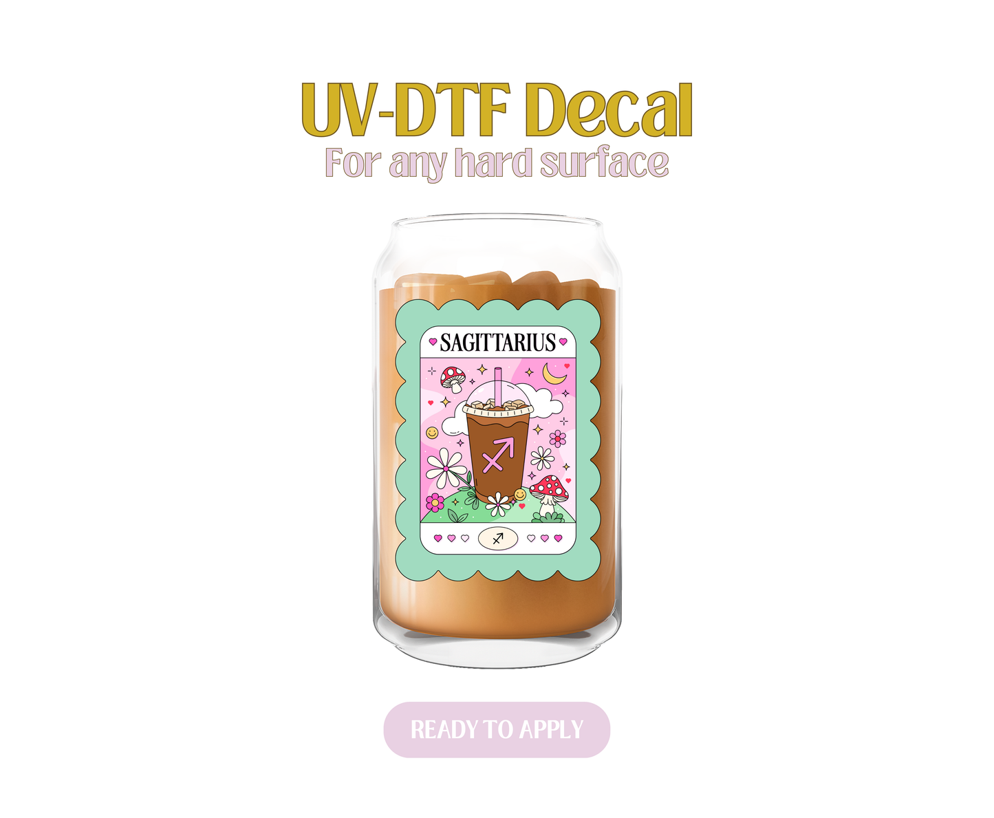 Sagittarius Teal Iced Coffee UV-DTF Decal