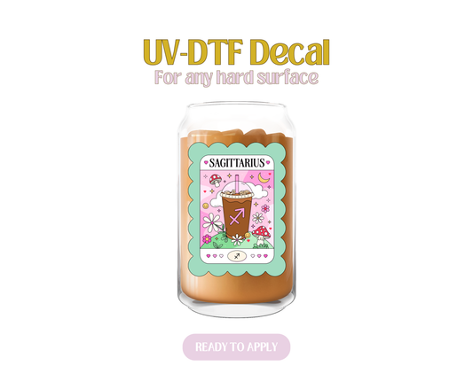 Sagittarius Teal Iced Coffee UV-DTF Decal