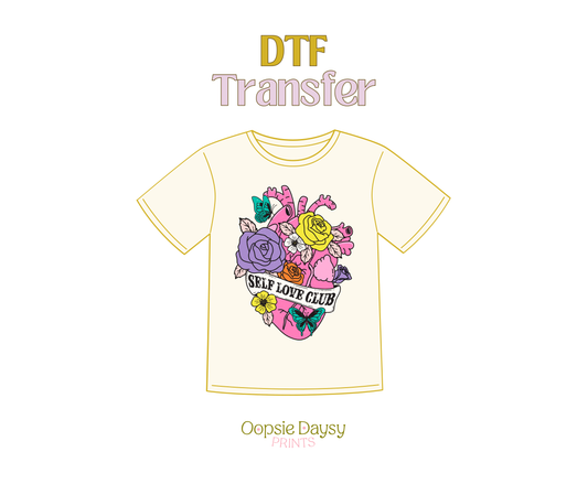 Self Love Club Floral Heart DTF Transfer