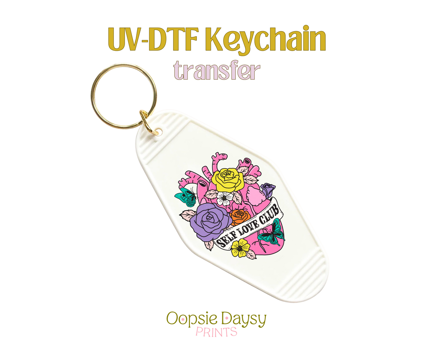 Self Love Club Floral Hearts UV-DTF Keychain