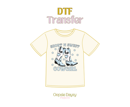 Short n Sweet Blue Cowgirl DTF Transfer