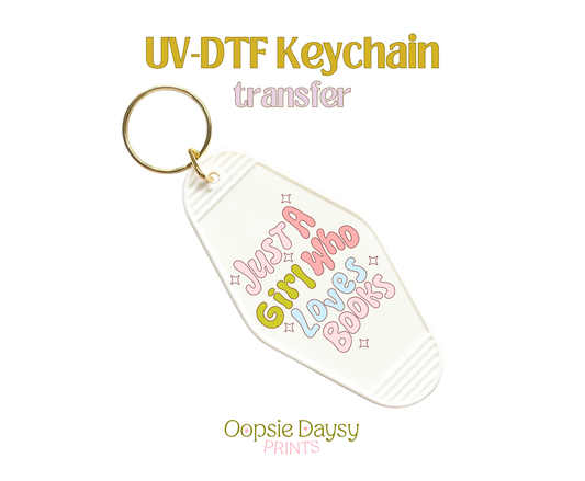 Simple Groovy Book Lover Girl UV-DTF Keychain