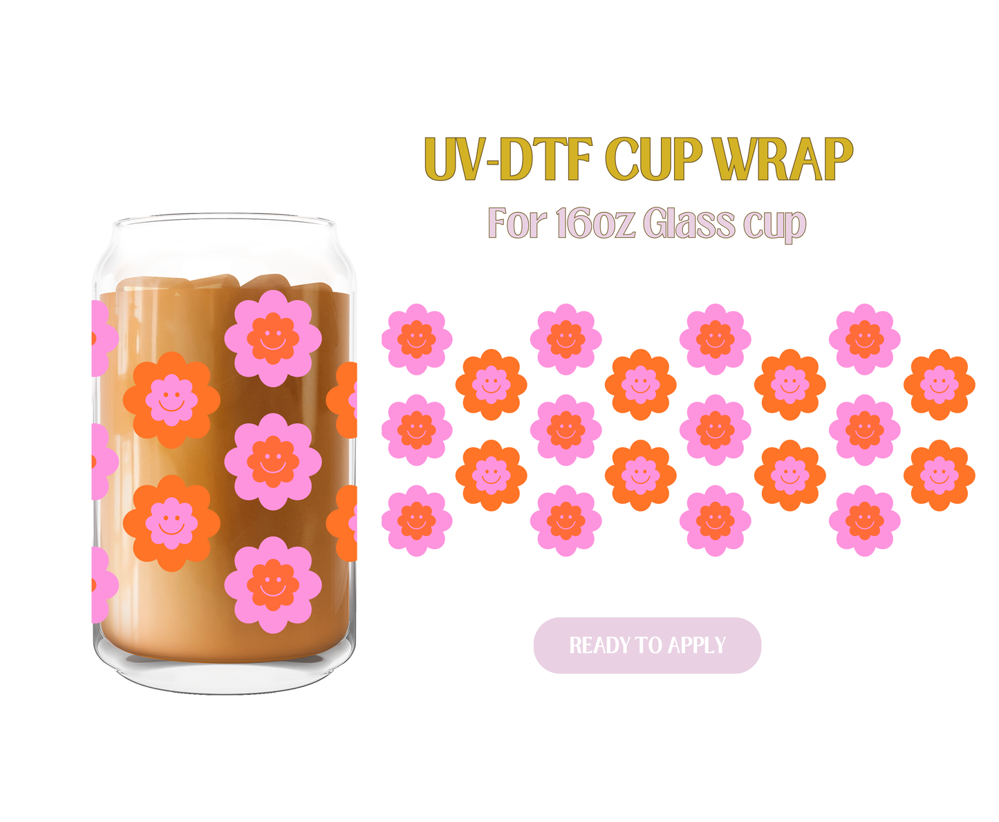 Smiley Face Flowers Orange UV-DTF Wrap
