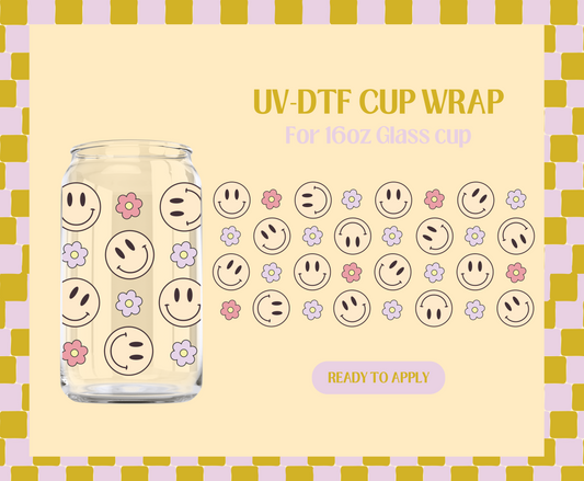 Smiley Face & daisies UV-DTF Wrap