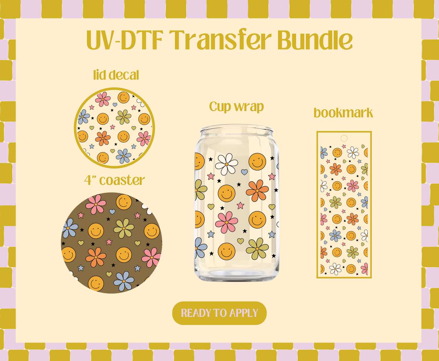 Smiley Flower UV-DTF Transfer Bundle