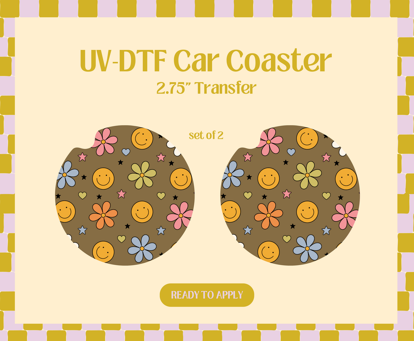 Smiley Flowers UV-DTF Car Coaster