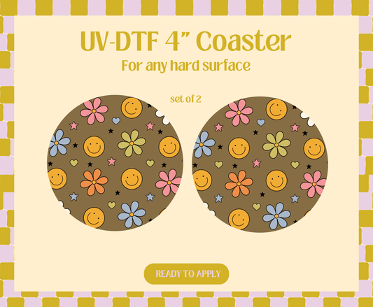 Smiley Flowers UV-DTF 4" Coaster