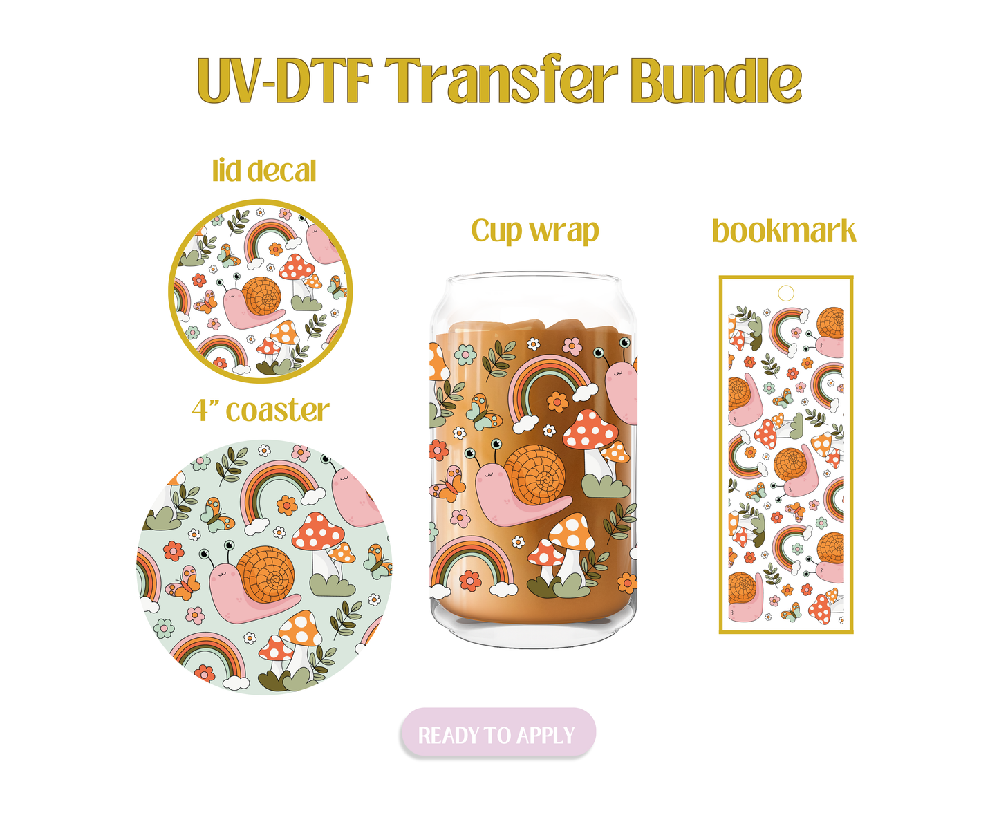 Snails and Mushrooms UV-DTF Transfer Bundle