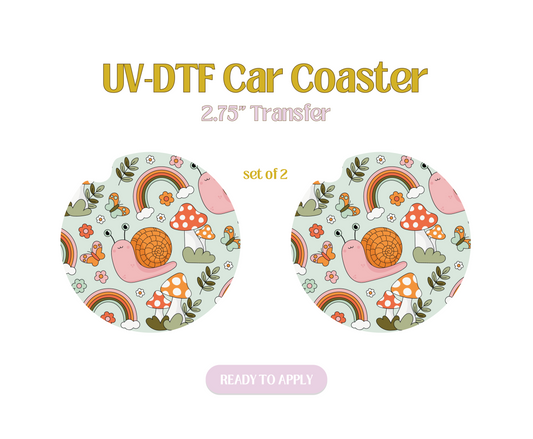 Snails and Mushrooms UV-DTF Car Coaster