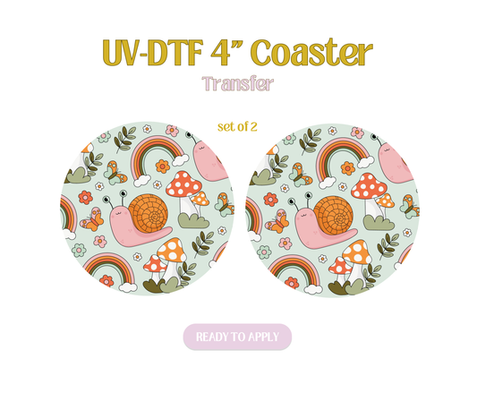 Snails and Mushrooms UV-DTF 4" Coaster