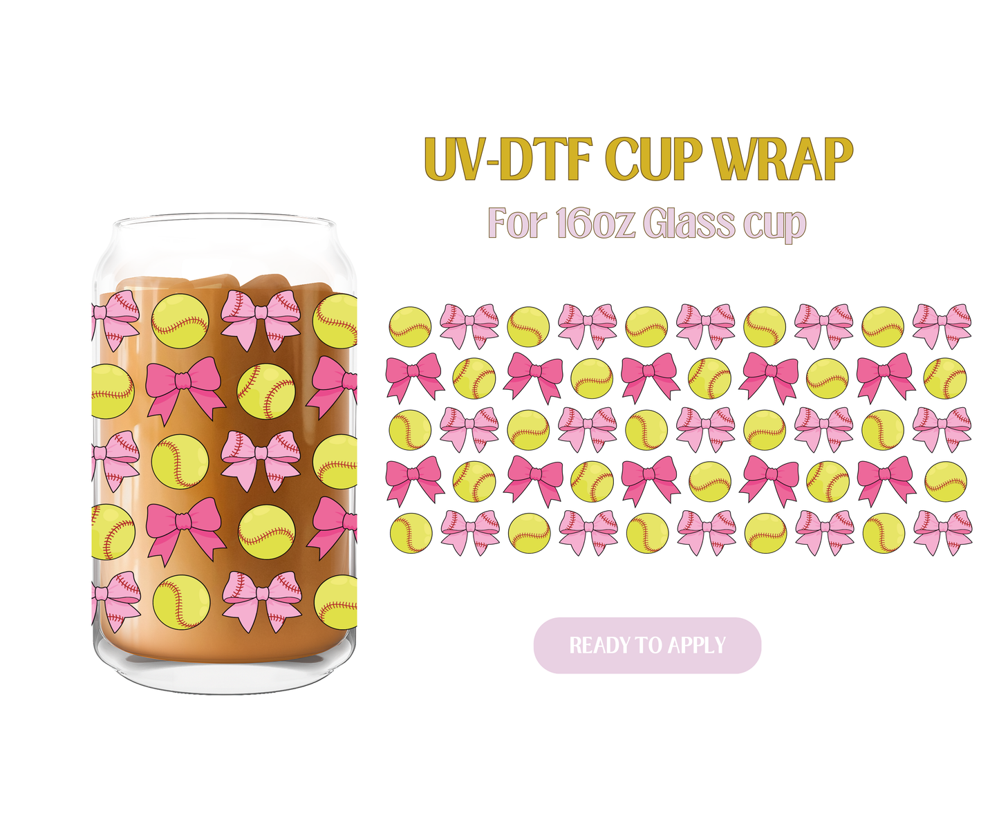 Softball And Bows UV-DTF Wrap