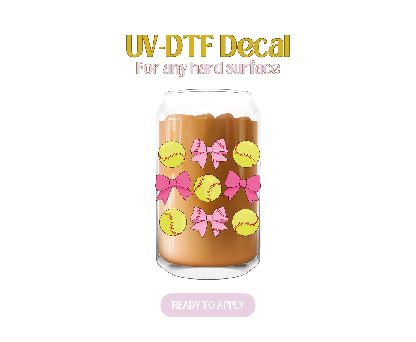 Softball And Bows UV-DTF Decal