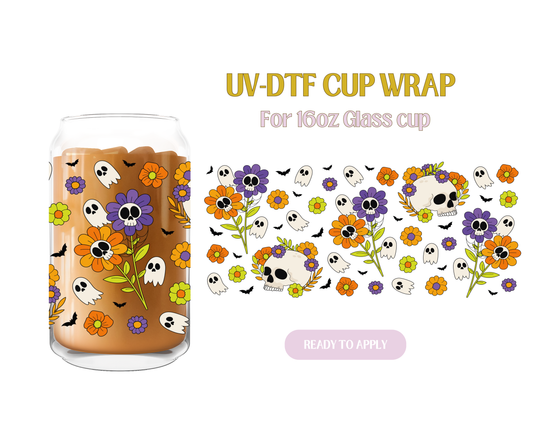 Spooky Skull Flowers UV-DTF Wrap