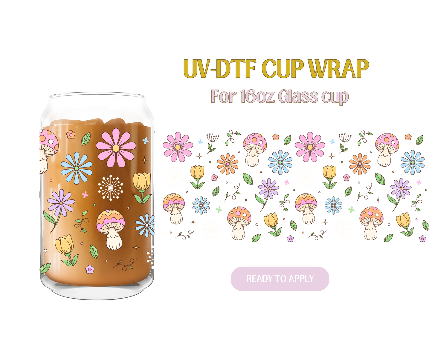 Spring Doodle Mushrooms UV-DTF Wrap