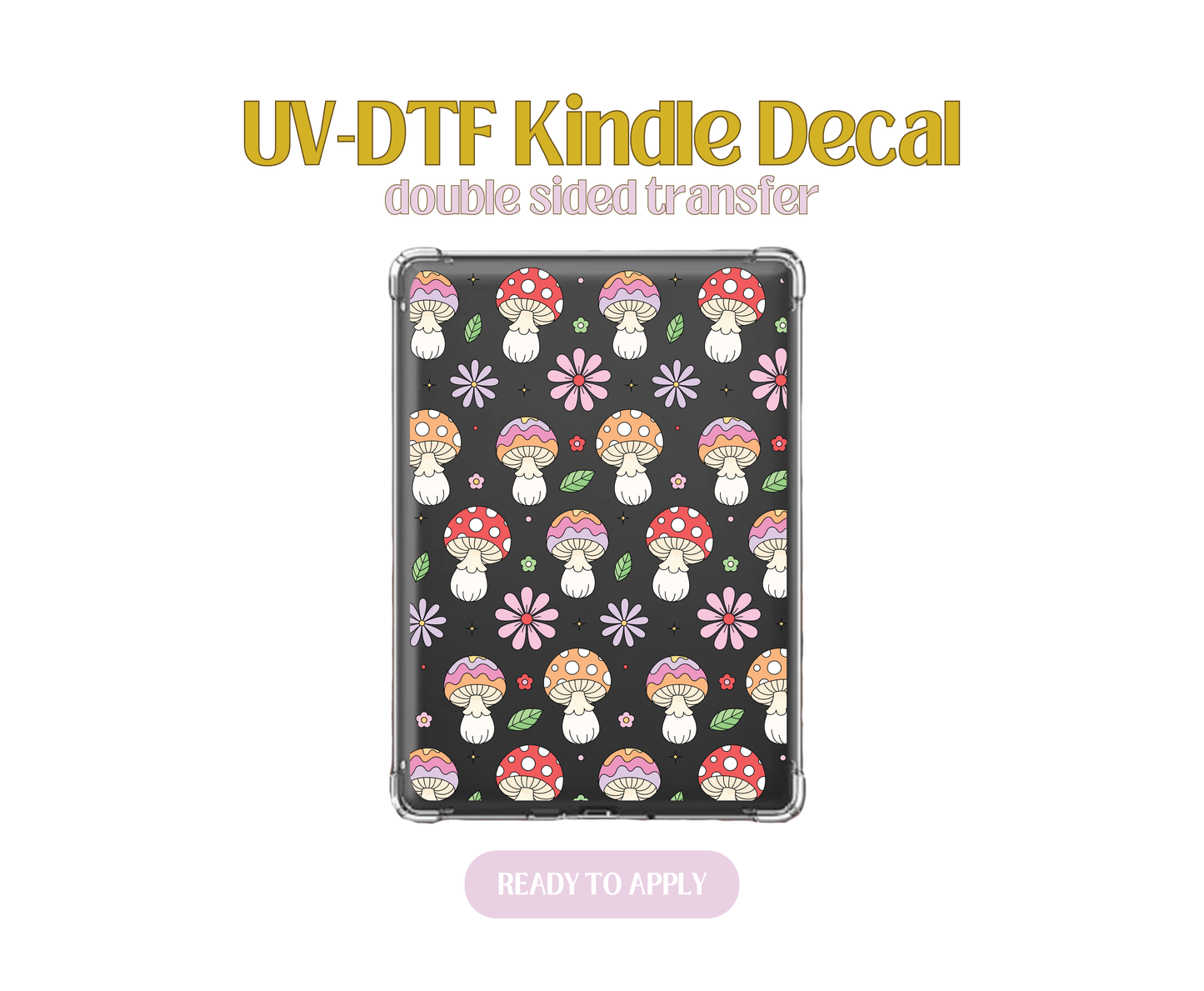 Spring Mushroom Black UV-DTF Kindle Decals