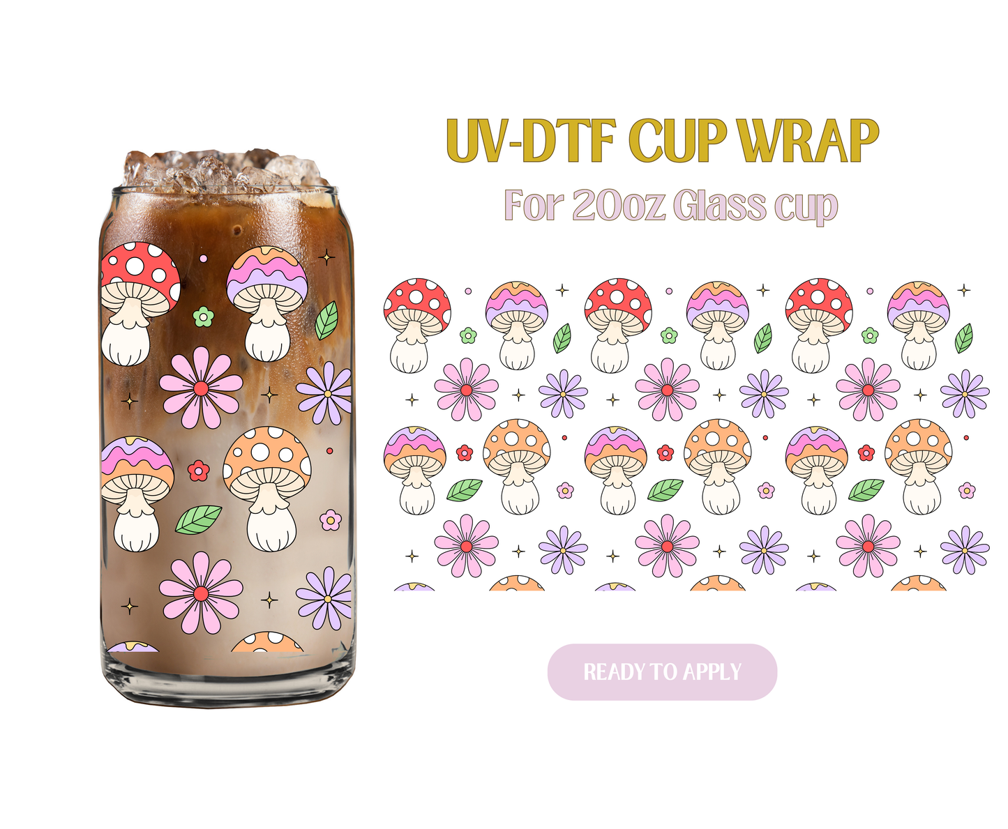 Spring Mushrooms Black 20oz UV-DTF Wrap