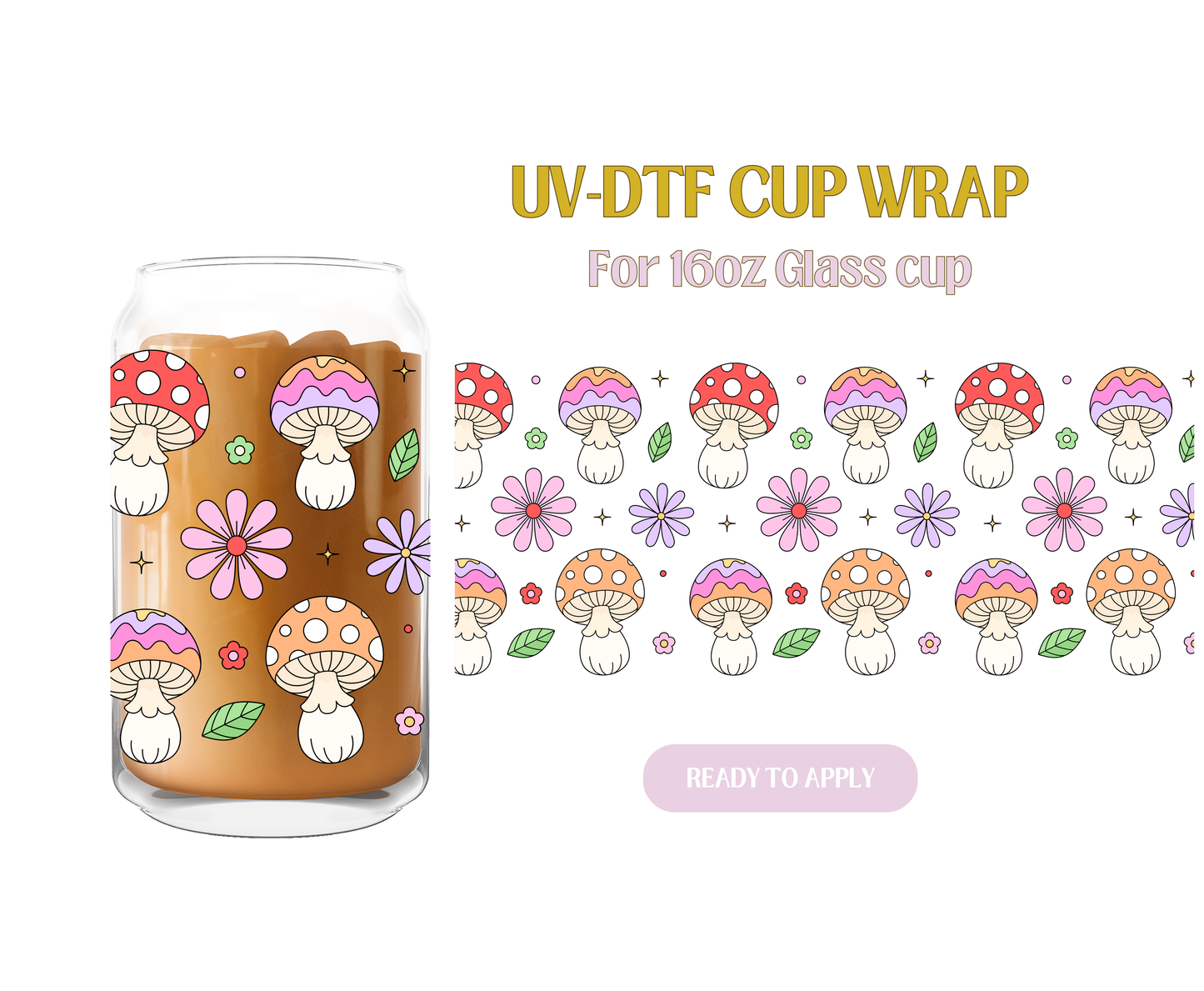Spring Mushrooms.Black UV-DTF Wrap