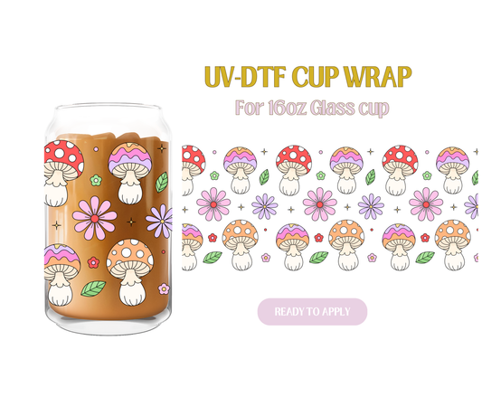 Spring Mushrooms.Black UV-DTF Wrap