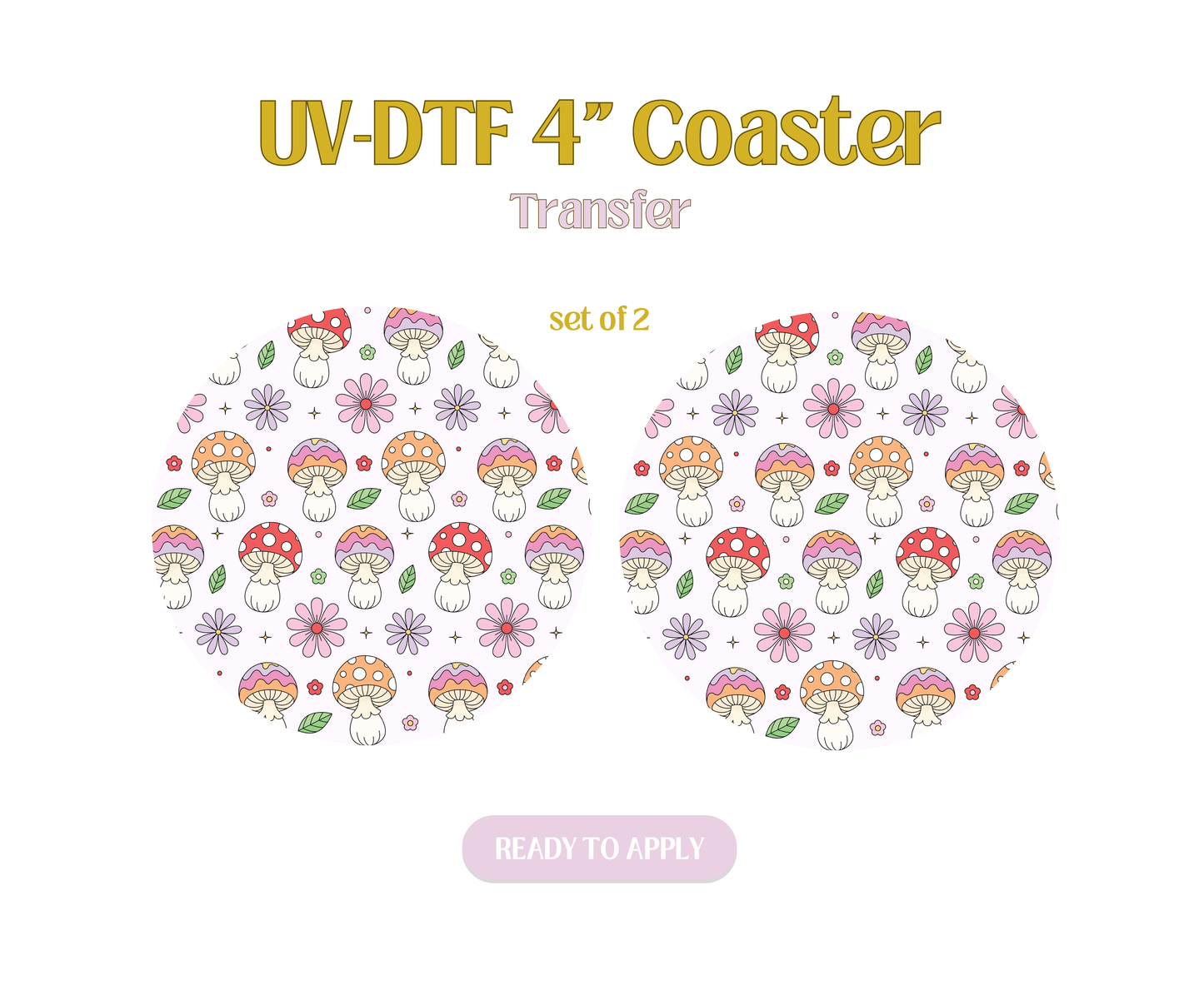Spring Mushrooms Black UV-DTF 4" Coaster