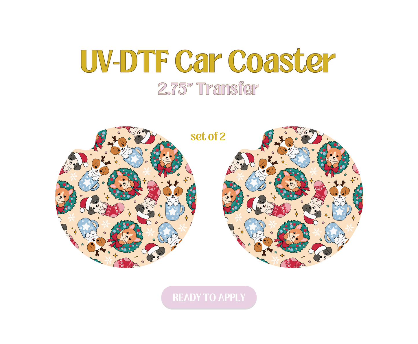 Stocking Doggies UV-DTF Car Coaster