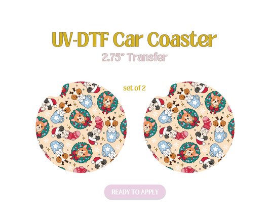 Stocking Doggies UV-DTF Car Coaster