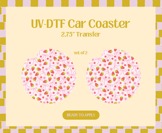 Strawberry Bow UV-DTF Car Coaster