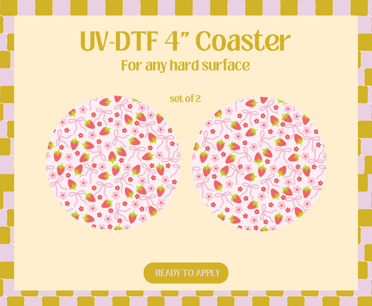 Strawberry Bow UV-DTF 4" Coaster