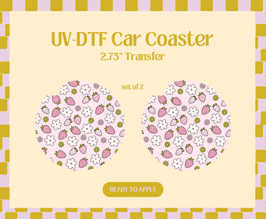 Strawberry Picnic UV-DTF Car Coaster