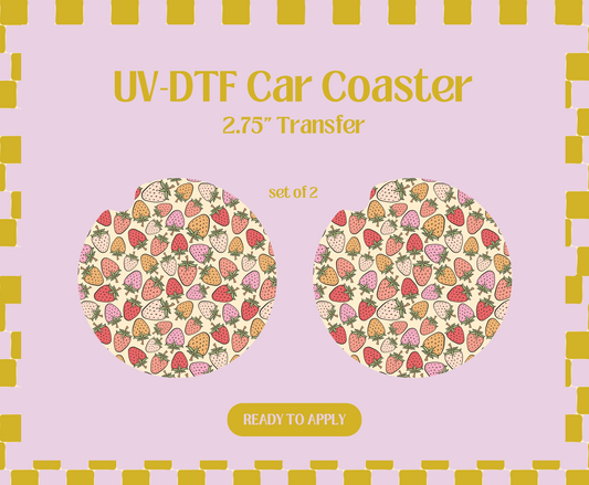 Summer Strawberries UV-DTF Car Coaster