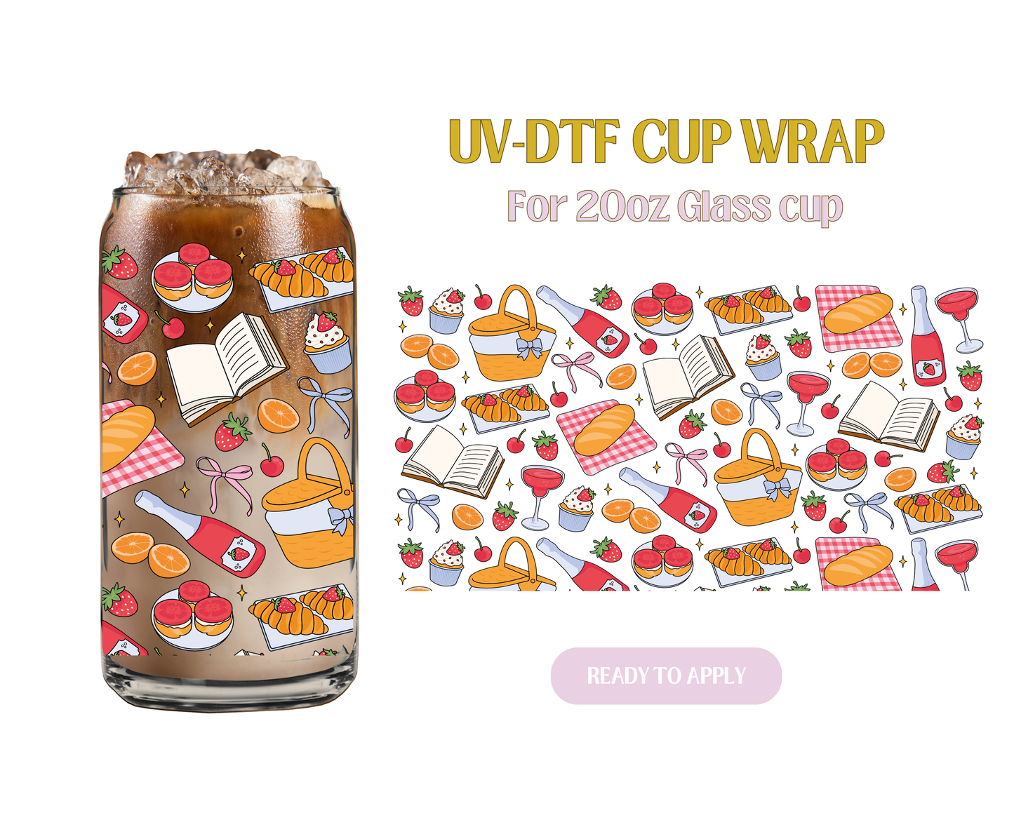 Sweet Strawberry Wine Picnic 20oz UV-DTF Wrap