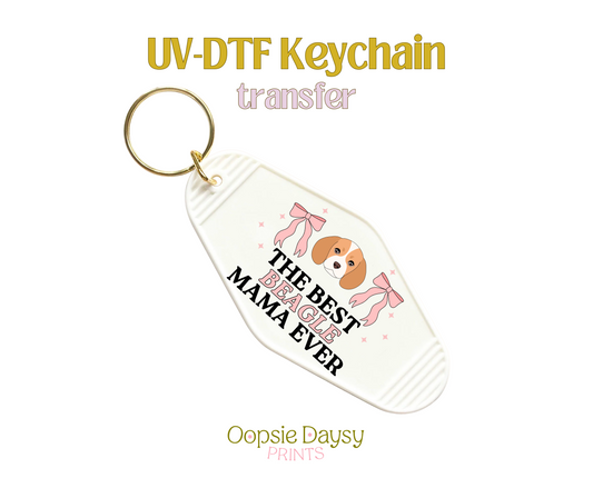 Tan Coquette Beagle Mama UV-DTF Keychain