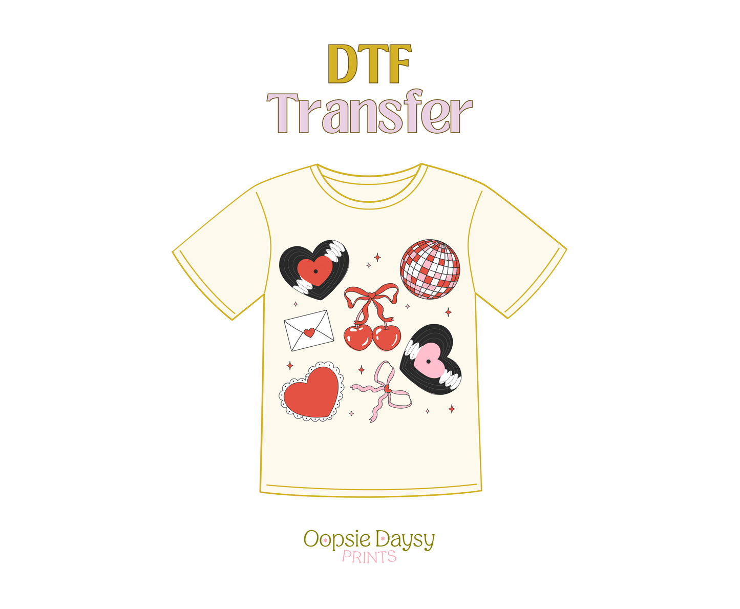 Valentine Vinyl Heart Records DTF Transfer