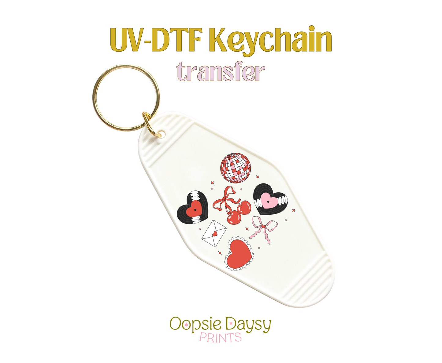 Valentine Vinyl Heart Records UV-DTF Keychain