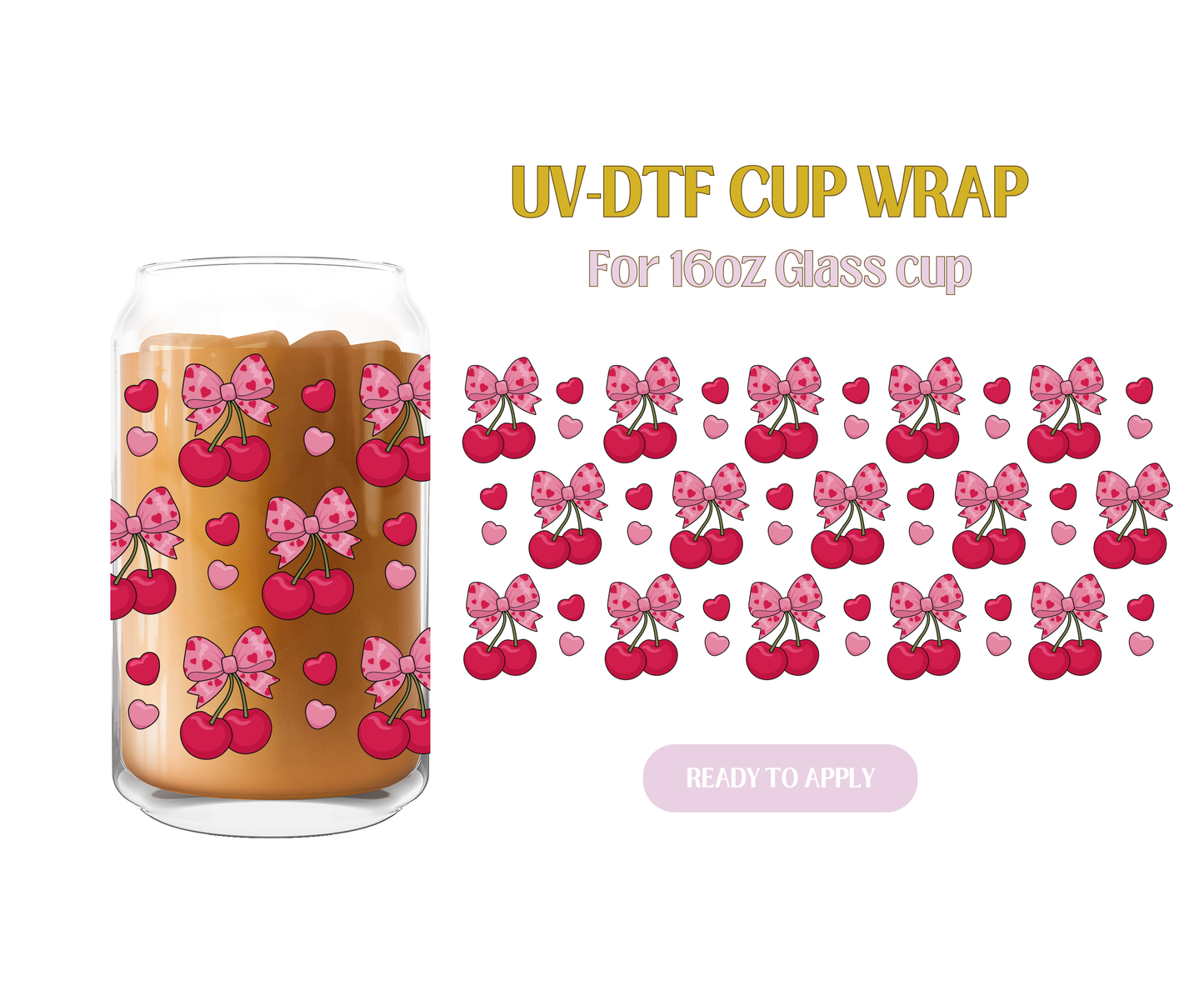 Valentines Cherry & Hearts UV-DTF Wrap