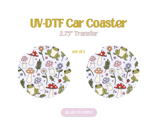 Frogs and Mushrooms UV-DTF Car Coaster