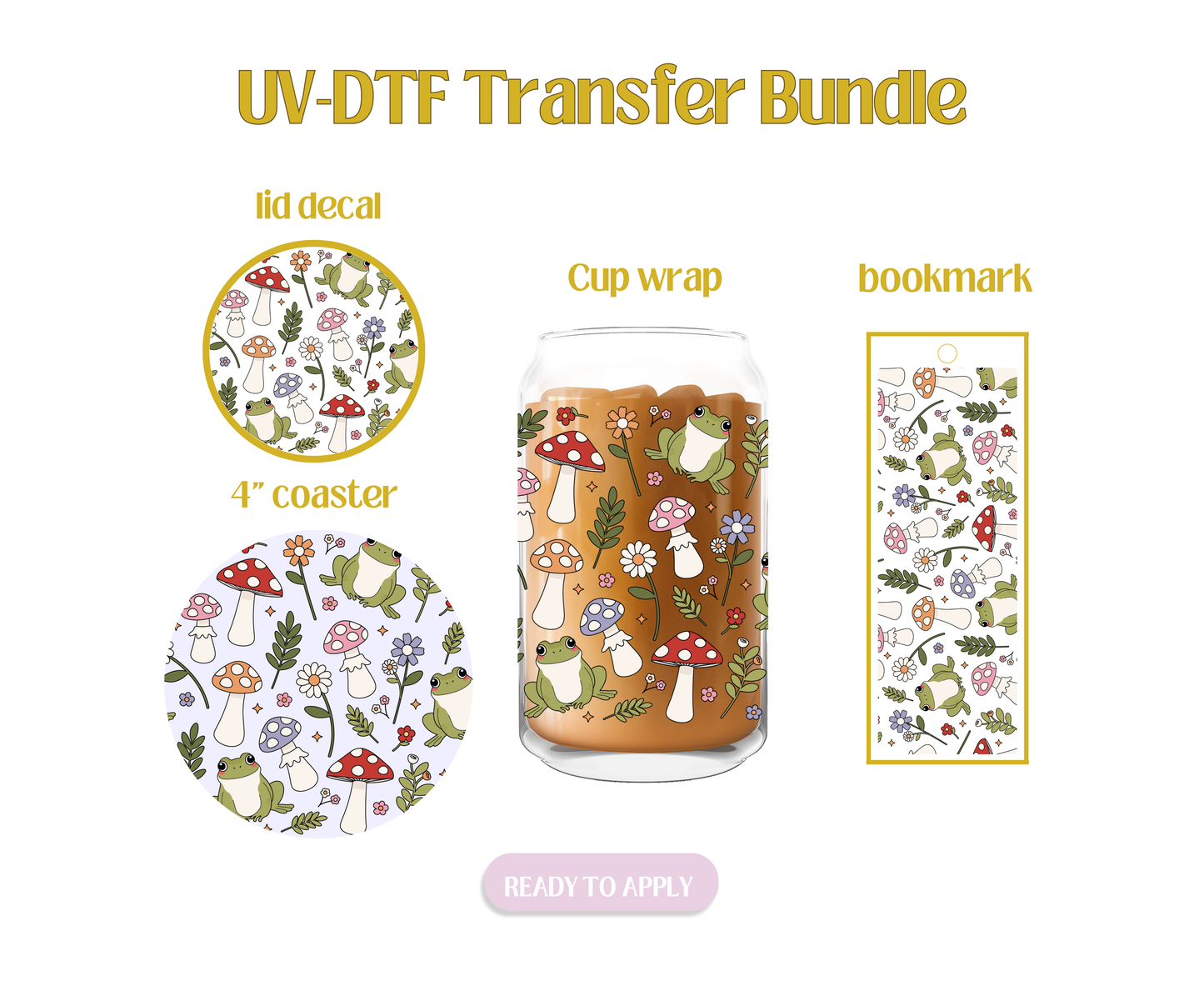 Frogs and Mushrooms UV-DTF Transfer Bundle