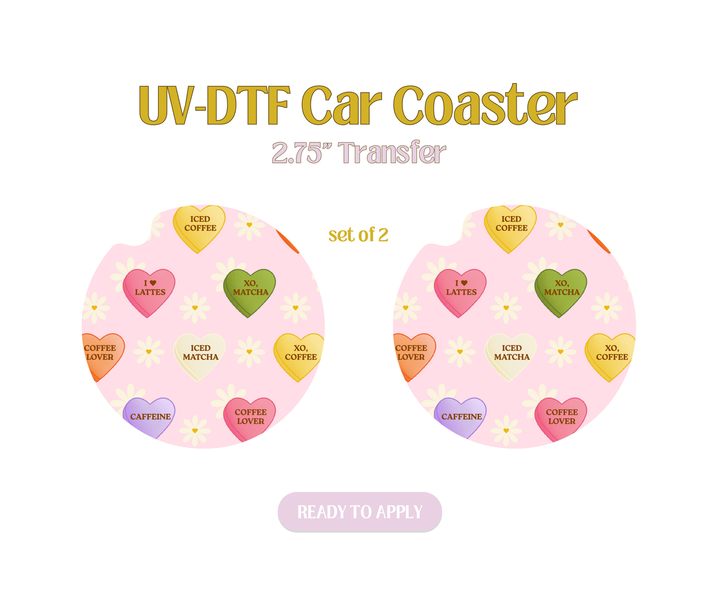 Candy Hearts Floral UV-DTF Car Coaster