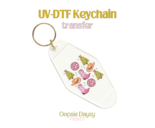 Xmas Cowgirl Things UV-DTF Keychain