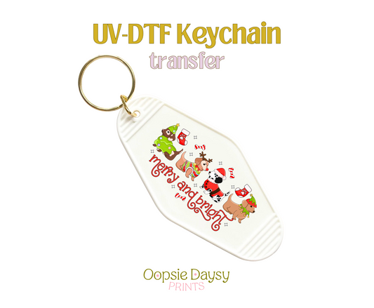 Xmas Doggies Merry and Bright UV-DTF Keychain