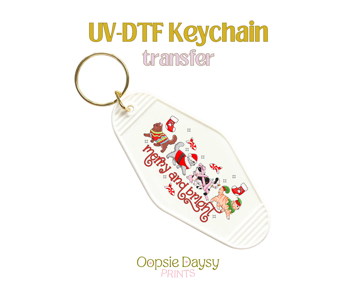 Xmas Kitties Merry and Bright UV-DTF Keychain