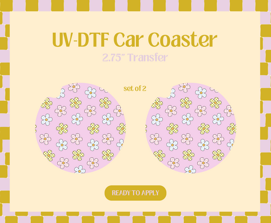 Checkered Daisies UV-DTF Car Coaster