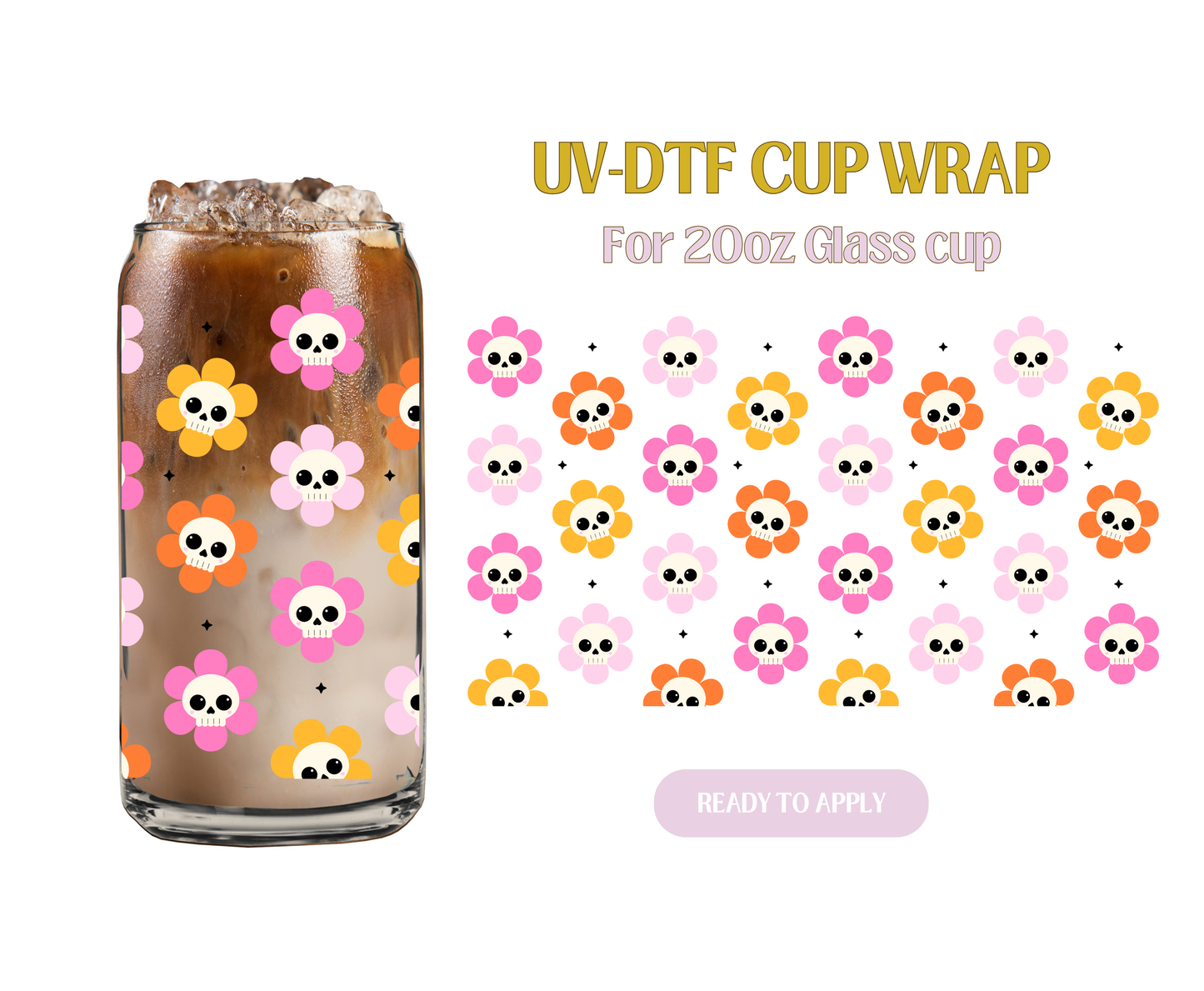Skull Flowers 20oz UV-DTF Wrap
